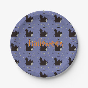 Halloween with ghosts witches and bats paper plate