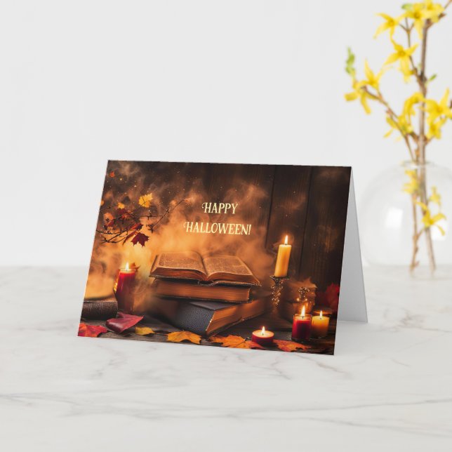 Halloween with Magical Mystical Spell Books Card (Yellow Flower)