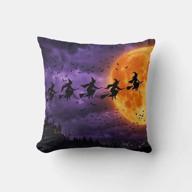 Halloween with Moon and Witch Cushion (Front)