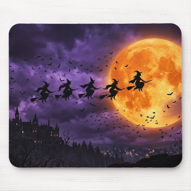 Halloween with Moon and Witch Mouse Pad (Front)