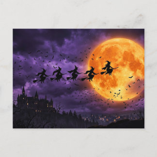 Halloween with Moon and Witch Postcard