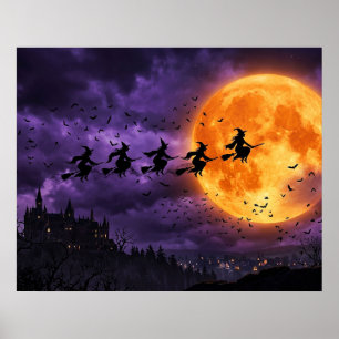 Halloween with Moon and Witch Poster