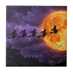 Halloween with Moon and Witch Tile