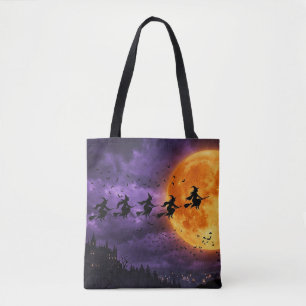 Halloween with Moon and Witch Tote Bag