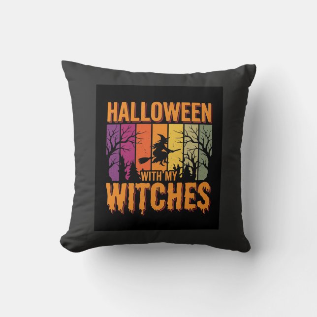 Halloween With My Witches Retro Sunset Cushion (Front)