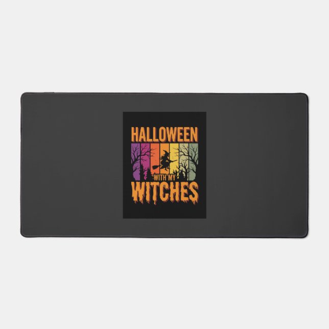 Halloween With My Witches Retro Sunset Desk Mat (Front)