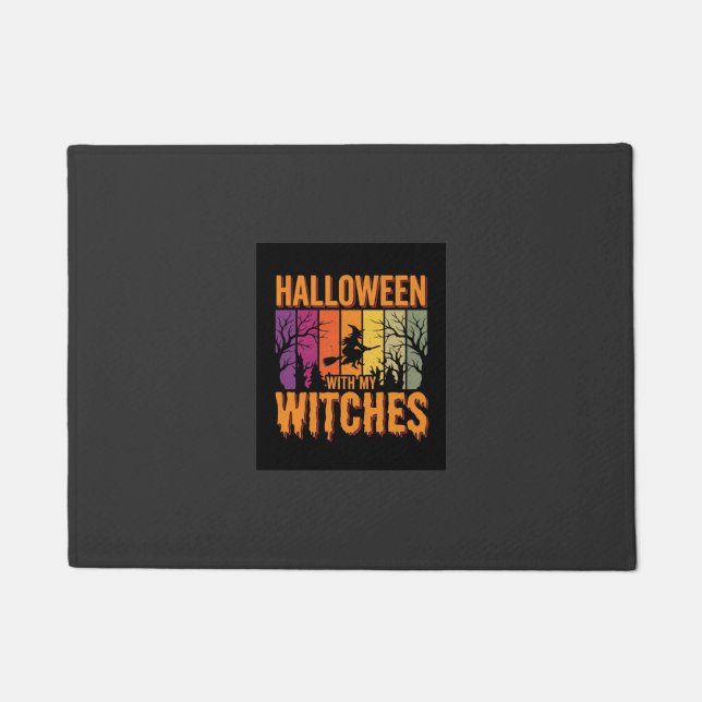 Halloween With My Witches Retro Sunset Doormat (Front)