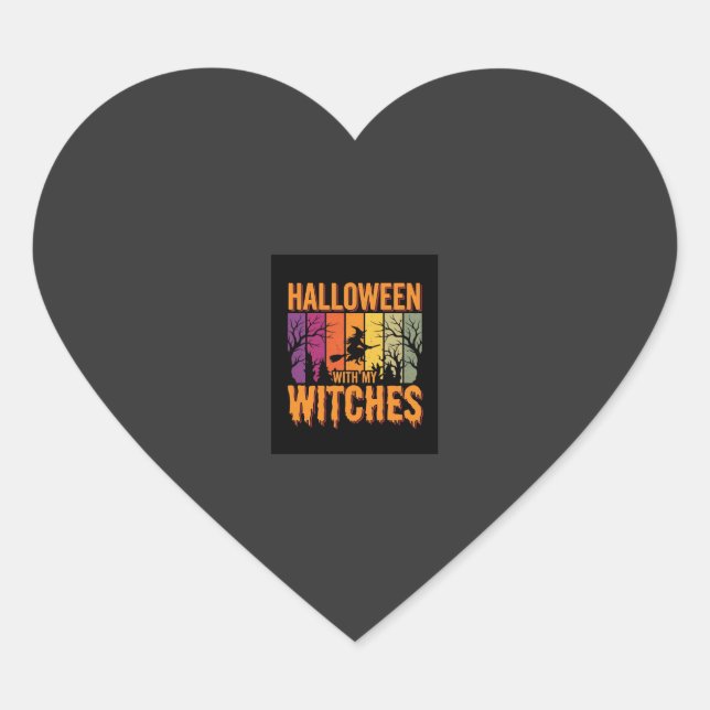 Halloween With My Witches Retro Sunset Heart Sticker (Front)
