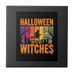 Halloween With My Witches Retro Sunset Tile