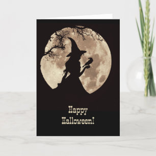 Halloween with Pretty Witch and Raven Silhouetted Card
