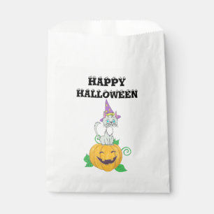 Halloween Wizard Cat on Pumpkin Favour Bags