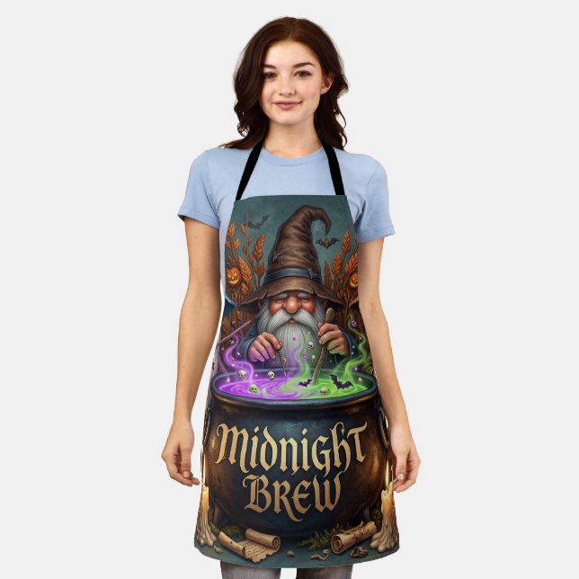 Halloween Wizard Gnomes Midnight Brew Cauldron Apron (Worn)