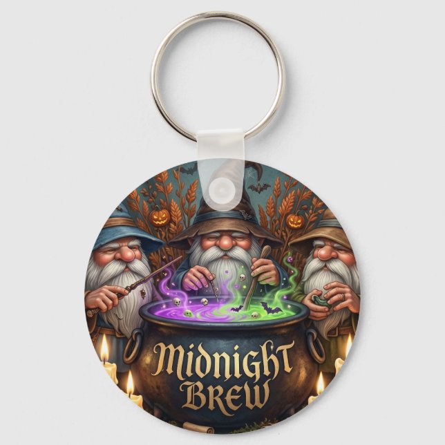 Halloween Wizard Gnomes Midnight Brew Cauldron Key Ring (Front)