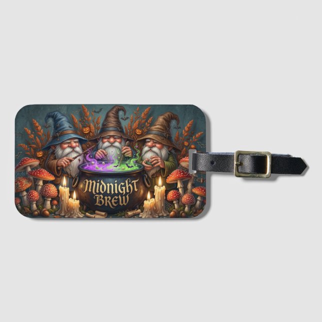 Halloween Wizard Gnomes Midnight Brew Cauldron Luggage Tag (Front Horizontal)