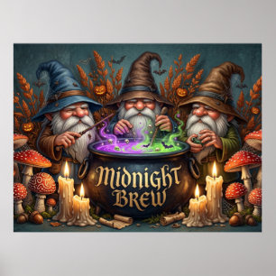 Halloween Wizard Gnomes Midnight Brew Cauldron Poster