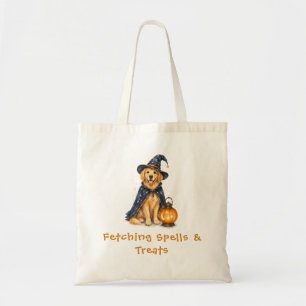 Halloween Wizard Spells Cute Golden Retriever Tote Bag