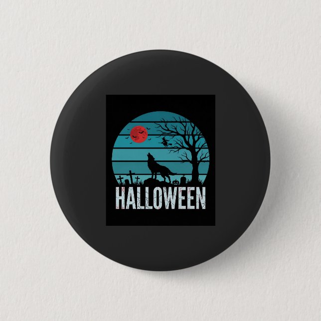 Halloween Wolf Graveyard Moon Vector 6 Cm Round Badge (Front)