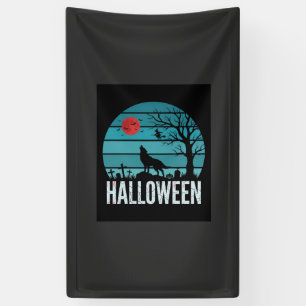 Halloween Wolf Graveyard Moon Vector Banner