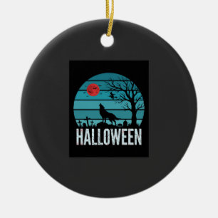 Halloween Wolf Graveyard Moon Vector Ceramic Tree Decoration