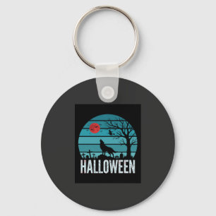 Halloween Wolf Graveyard Moon Vector Key Ring