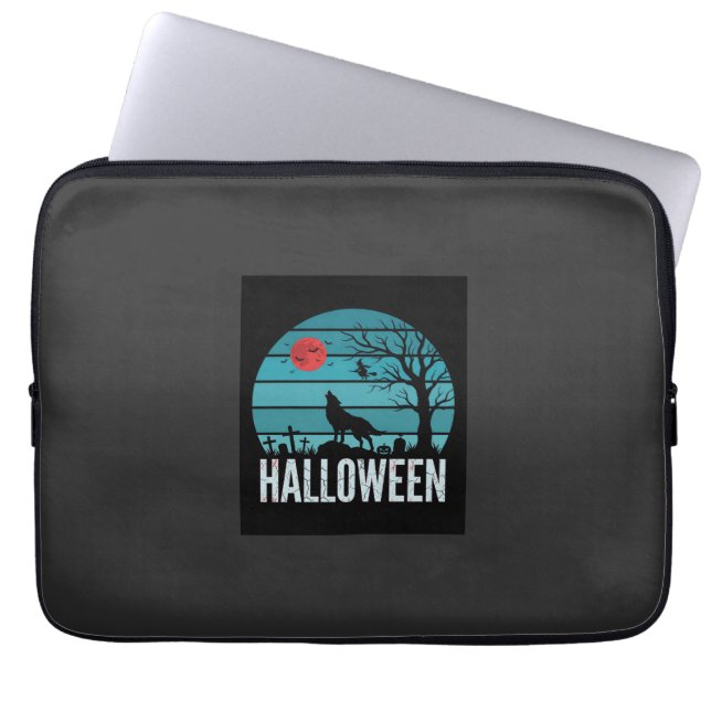 Halloween Wolf Graveyard Moon Vector Laptop Sleeve (Front)