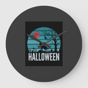 Halloween Wolf Graveyard Moon Vector Large Clock
