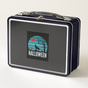 Halloween Wolf Graveyard Moon Vector Metal Lunch Box