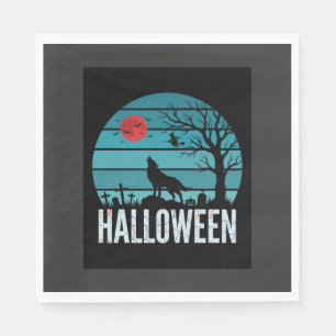 Halloween Wolf Graveyard Moon Vector Napkin