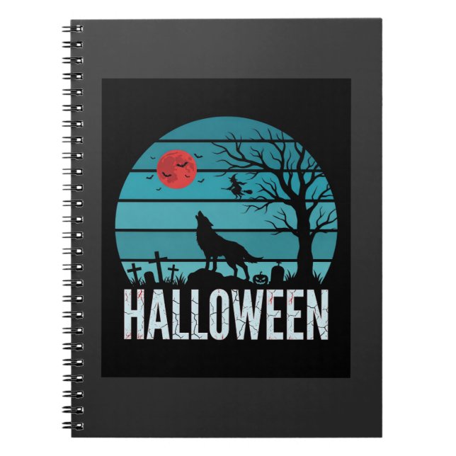 Halloween Wolf Graveyard Moon Vector Notebook (Front)