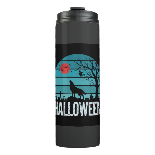 Halloween Wolf Graveyard Moon Vector Thermal Tumbler (Front)