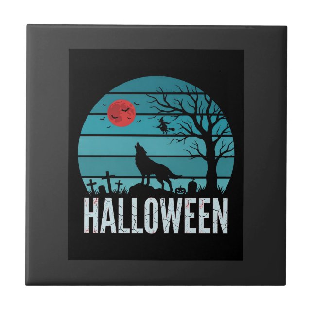 Halloween Wolf Graveyard Moon Vector Tile (Front)