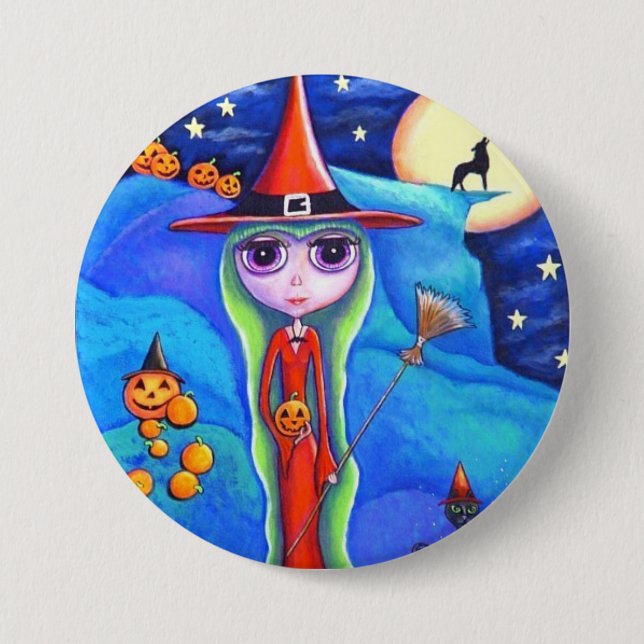 Halloween Wolf Witch Black Cat Cauldron Pumpkins 7.5 Cm Round Badge (Front)