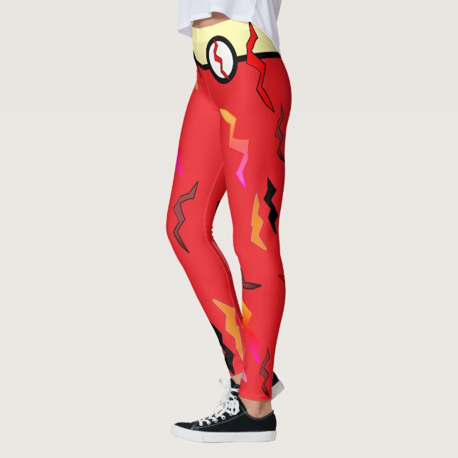 Halloween Woman Superhero Red Cream Leggings (Left)