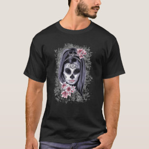 Halloween Women Face Painted Art La Catrina Skull T-Shirt