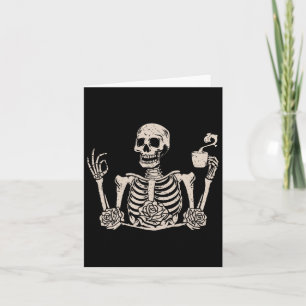 Halloween Women Men Funny Skeleton Drinking Coffee Card