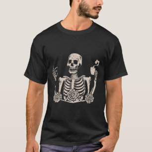 Halloween Women Men Funny Skeleton Drinking Coffee T-Shirt