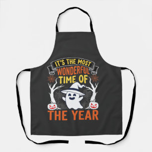 Halloween Wonderful Time Ghost and Pumpkin Vintage Apron