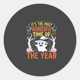 Halloween Wonderful Time Ghost and Pumpkin Vintage Classic Round Sticker
