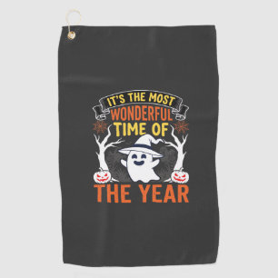 Halloween Wonderful Time Ghost and Pumpkin Vintage Golf Towel