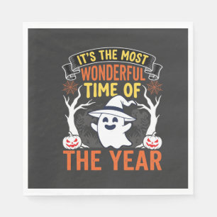 Halloween Wonderful Time Ghost and Pumpkin Vintage Napkin