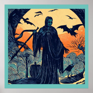 Halloween - Woodcut Style 3 Poster