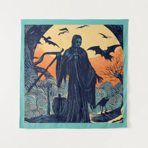 Halloween - Woodcut Style 3 Tapestry