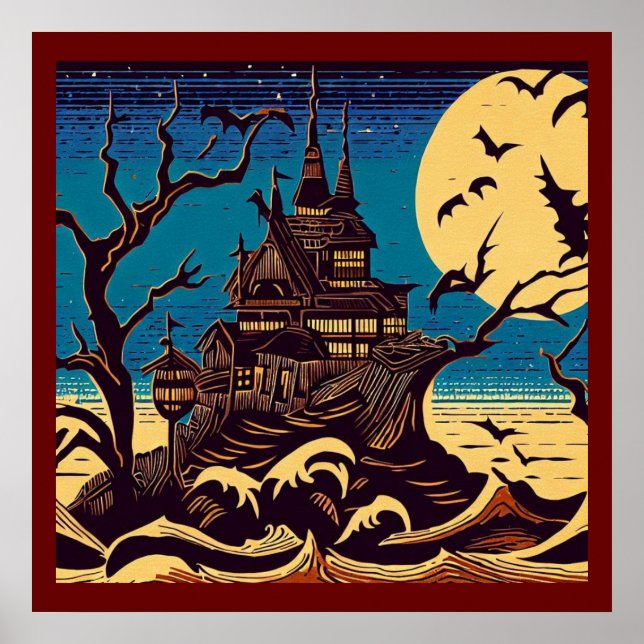 Halloween - Woodcut Style 4 Poster (Front)