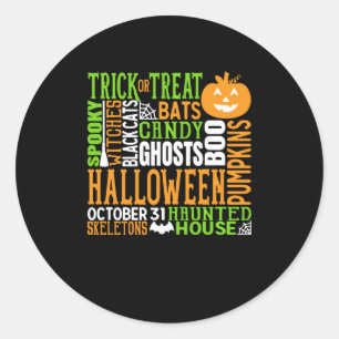Halloween Word Jumble Colourful Cute Spider Pumpki Classic Round Sticker