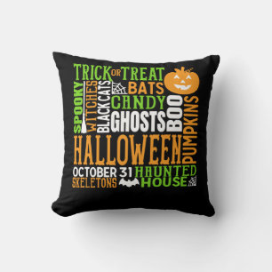 Halloween Word Jumble Colourful Cute Spider Pumpki Cushion