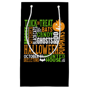 Halloween Word Jumble Colourful Cute Spider Pumpki Small Gift Bag