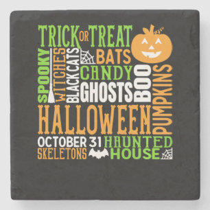 Halloween Word Jumble Colourful Cute Spider Pumpki Stone Coaster