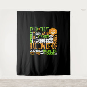 Halloween Word Jumble Colourful Cute Spider Pumpki Tapestry