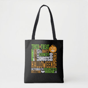 Halloween Word Jumble Colourful Cute Spider Pumpki Tote Bag