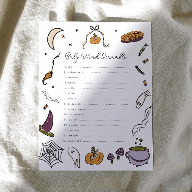 Halloween Word Scramble Baby Shower Game  (A Little Boo is Almost Due Halloween Word Scramble Baby Shower Game)